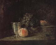 Jean Baptiste Simeon Chardin Silver peach red wine grapes and apple Germany oil painting artist